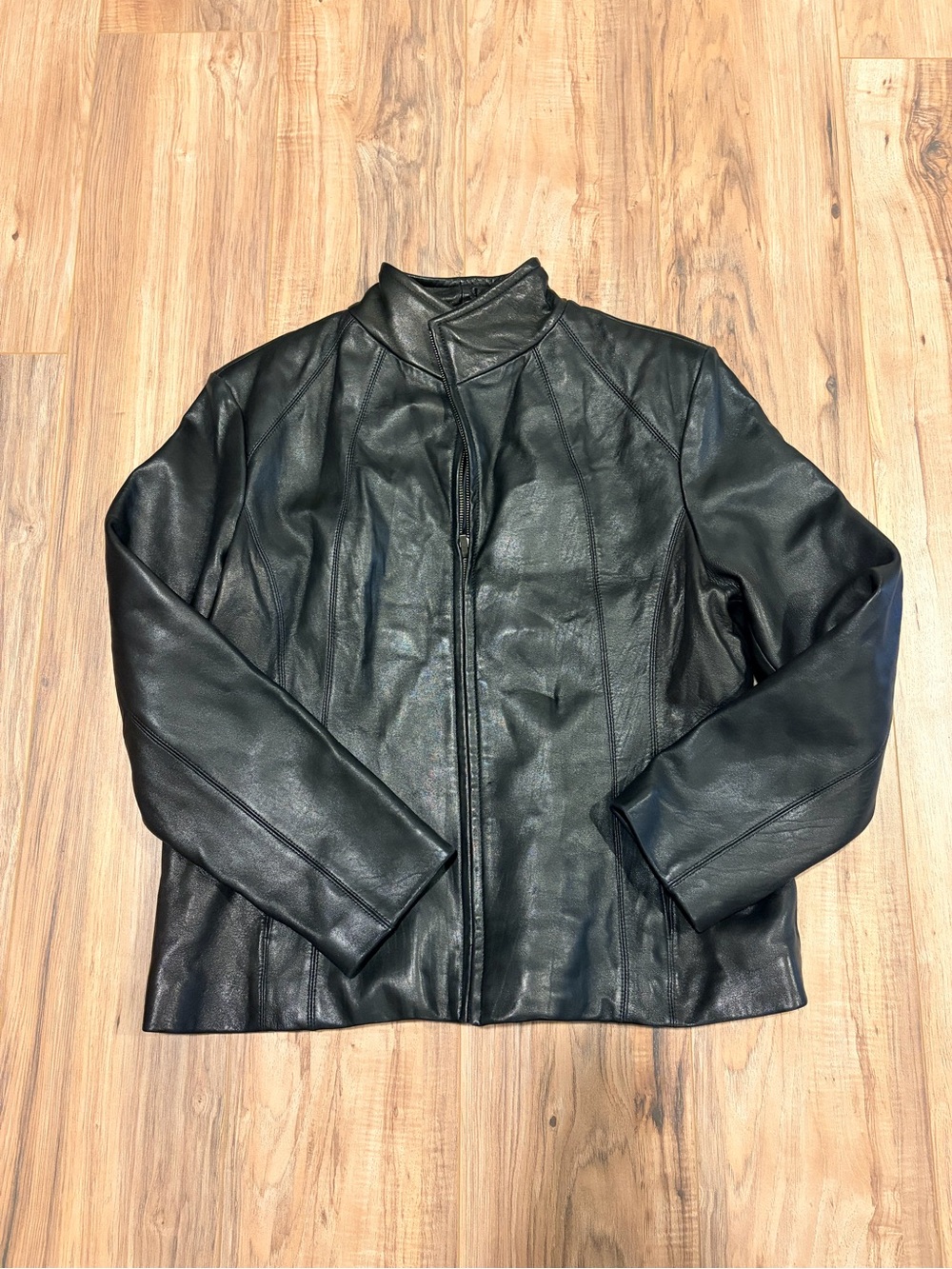 Siena Women’s Genuine Black Leather Full Zip Lined Jacket, Long Sleeve, Size XL